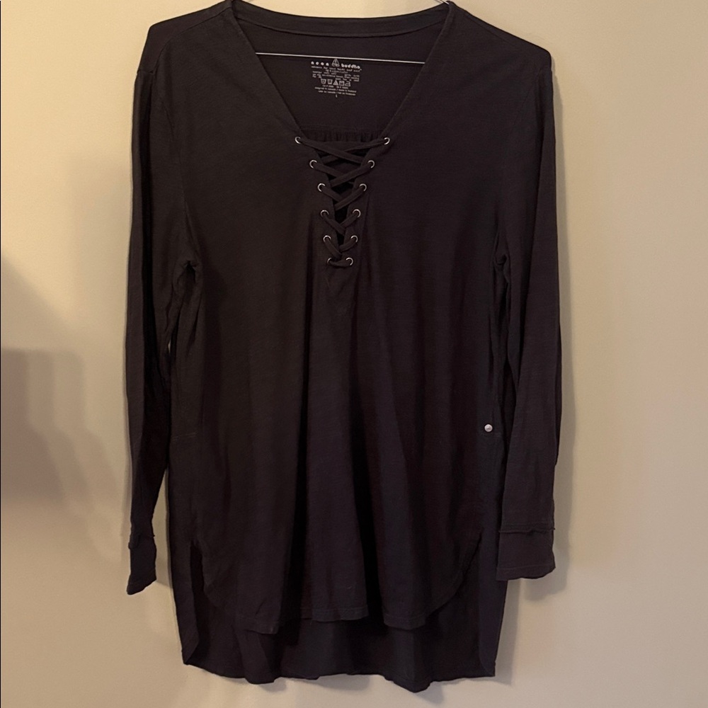 Neon Buddha Black Lace-Up Long Sleeve Top